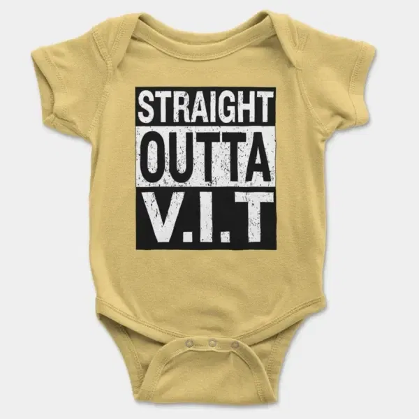 Straight Outta Vit Short Sleeve Baby Onesie in Butter Color