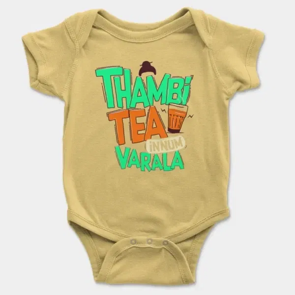 Thambi Tea Innum Varala Short Sleeve Baby Onesie in Butter Color