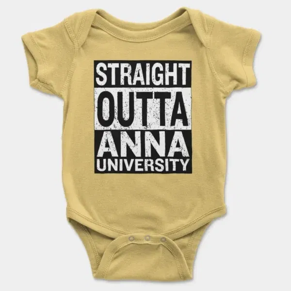 Straight Outta Anna University Short Sleeve Baby Onesie in Butter Color