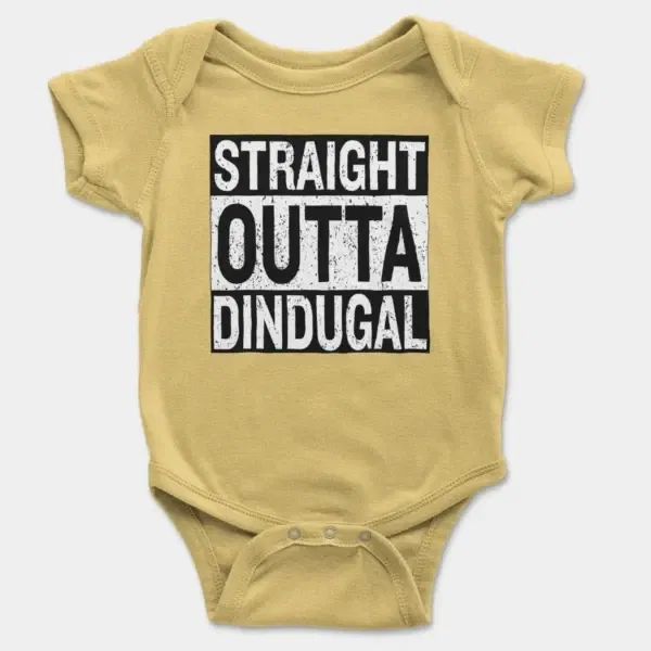 Straight Outta Dindugal Short Sleeve Baby Onesie in Butter Color