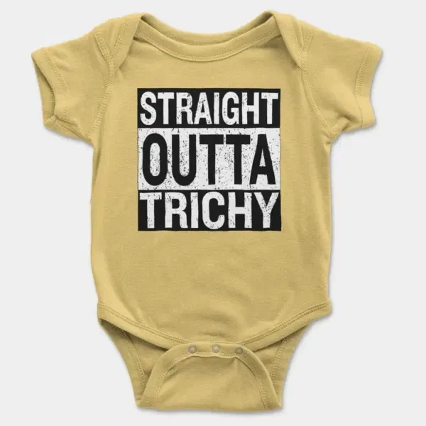 Straight Outta Trichy Short Sleeve Baby Onesie in Butter Color