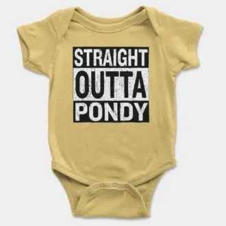 Straight Outta Pondy Short Sleeve Baby Onesie in Butter Color