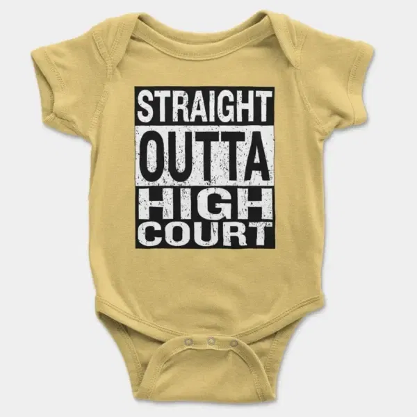 Straight Outta High Court Short Sleeve Baby Onesie in Butter Color