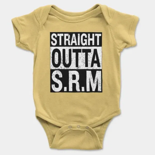 Straight Outta Srm University Short Sleeve Baby Onesie in Butter Color