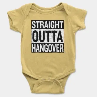 Straight Outta Hangover Short Sleeve Baby Onesie in Butter Color