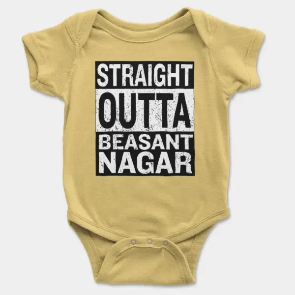 Straight Outta Beasant Nagar Short Sleeve Baby Onesie in Butter Color