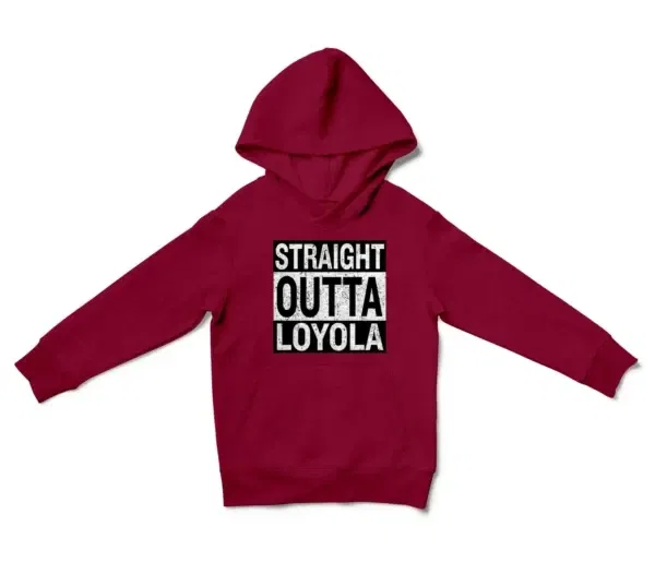 Straight Outta Loyola Unisex Youth Hoodie in Cardinal Red Color