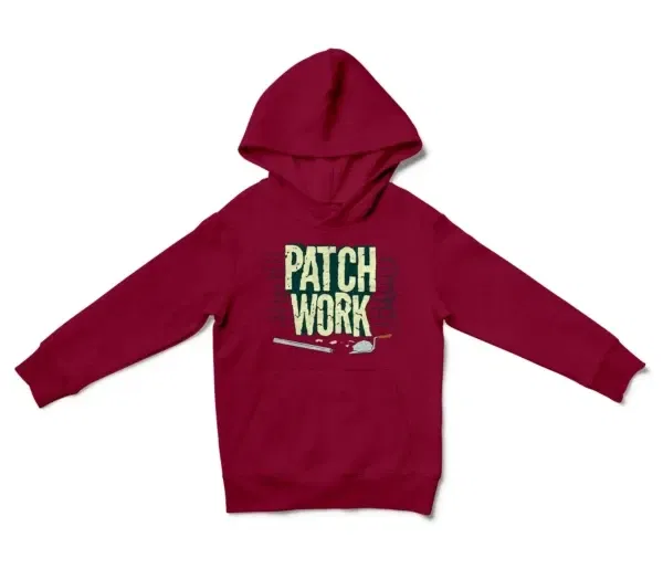 Patch Work Unisex Youth Hoodie in Cardinal Red Color