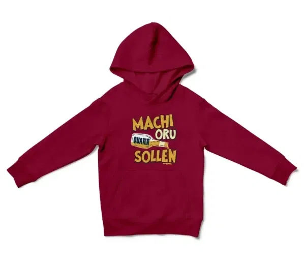 Machi Oru Quater Sollen Unisex Youth Hoodie in Cardinal Red Color