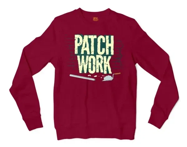 Patch Work Men/Unisex Long Sleeve T-Shirt in Cardinal Red Color