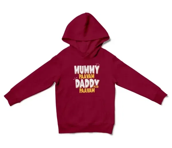 Mummy Paavam, Daddy Also Paavam Unisex Youth Hoodie in Cardinal Red Color