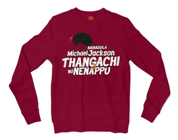 Manasula Michael Jackson Thangachi Nu Nenappu Men/Unisex Long Sleeve T-Shirt in Cardinal Red Color