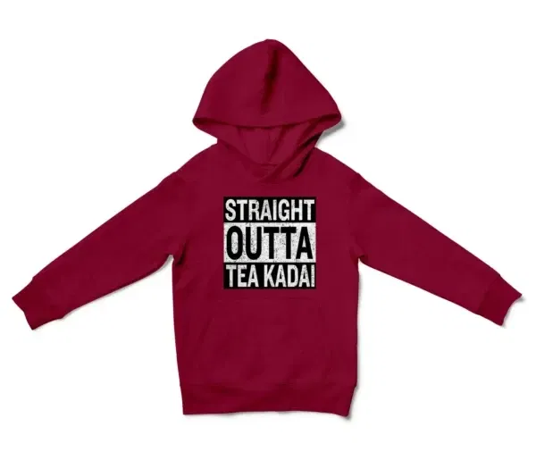 Straight Outta Tea Kadai Unisex Youth Hoodie in Cardinal Red Color