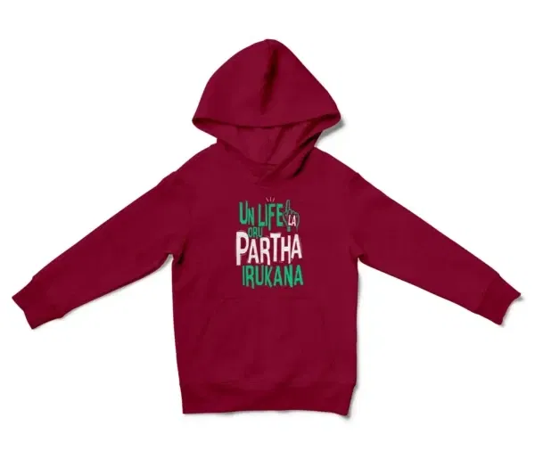 Un Life La Oru Partha Irukana Unisex Youth Hoodie in Cardinal Red Color