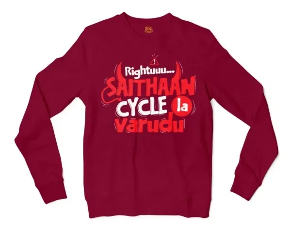 Rightuuu.. Saithaan Cycle La Varudhu Men/Unisex Long Sleeve T-Shirt in Cardinal Red Color