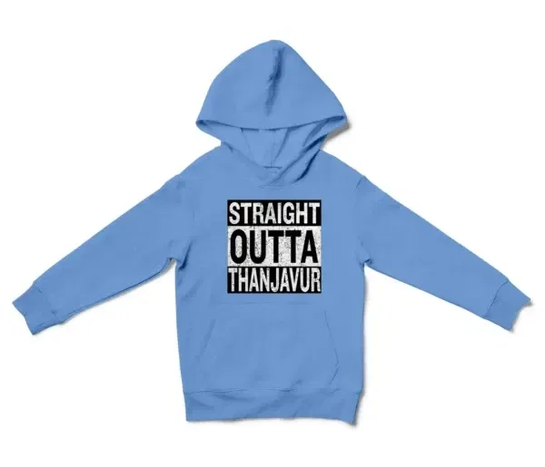 Straight Outta Thanjavur Unisex Youth Hoodie in Carolina Blue Color