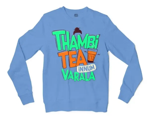 Thambi Tea Innum Varala Men/Unisex Long Sleeve T-Shirt in Carolina Blue Color