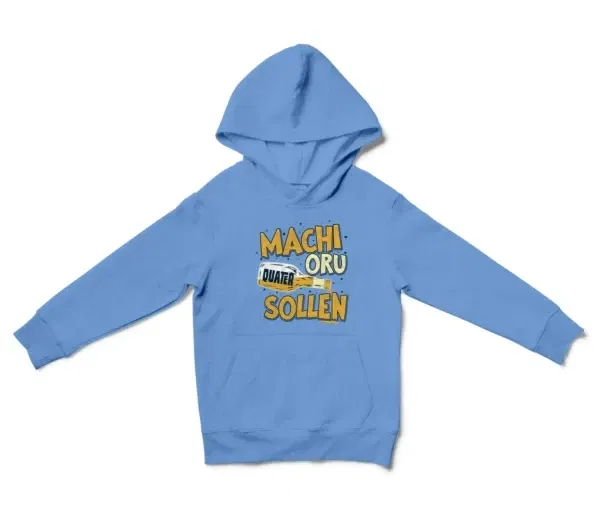 Machi Oru Quater Sollen Unisex Youth Hoodie in Carolina Blue Color