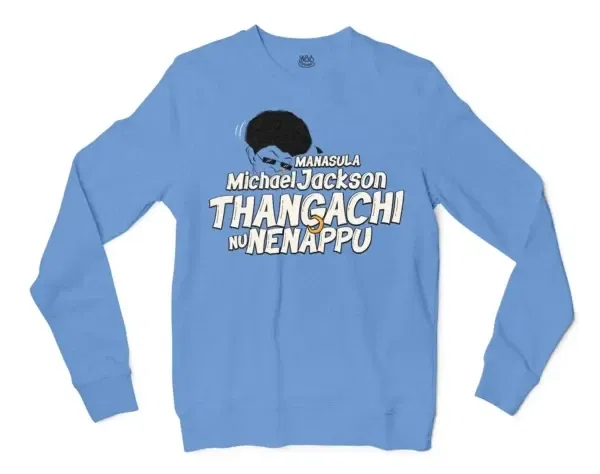 Manasula Michael Jackson Thangachi Nu Nenappu Men/Unisex Long Sleeve T-Shirt in Carolina Blue Color