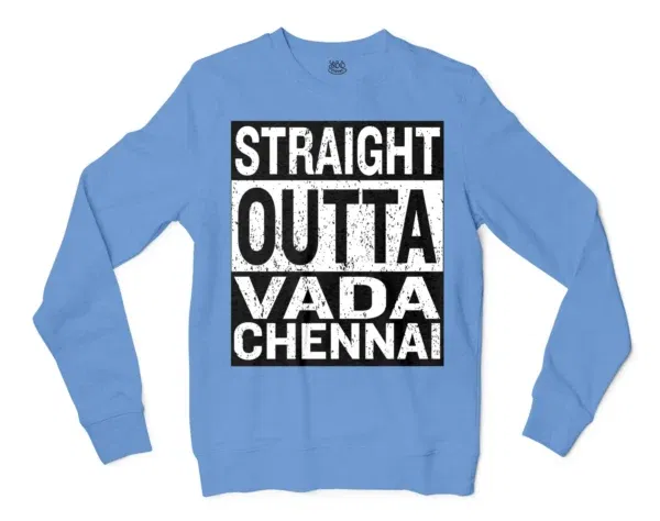 Straight Outta Vada Chennai Men/Unisex Long Sleeve T-Shirt in Carolina Blue Color