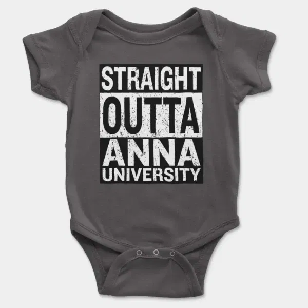 Straight Outta Anna University Short Sleeve Baby Onesie in Charcoal Color