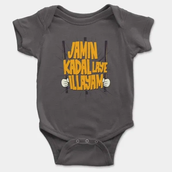 Jamin, Kadal Laye Illayam Short Sleeve Baby Onesie in Charcoal Color