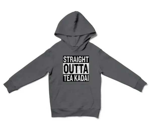 Straight Outta Tea Kadai Unisex Youth Hoodie in Charcoal Color