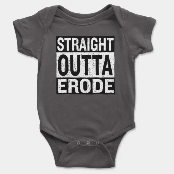 Straight Outta Erode Short Sleeve Baby Onesie in Charcoal Color