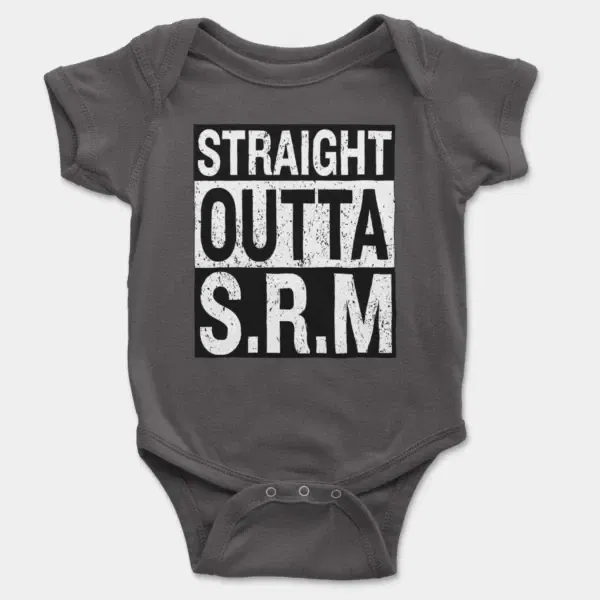 Straight Outta Srm University Short Sleeve Baby Onesie in Charcoal Color