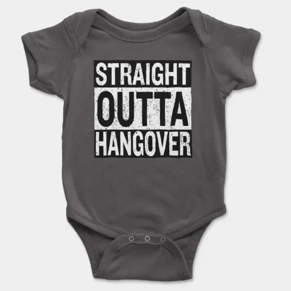 Straight Outta Hangover Short Sleeve Baby Onesie in Charcoal Color