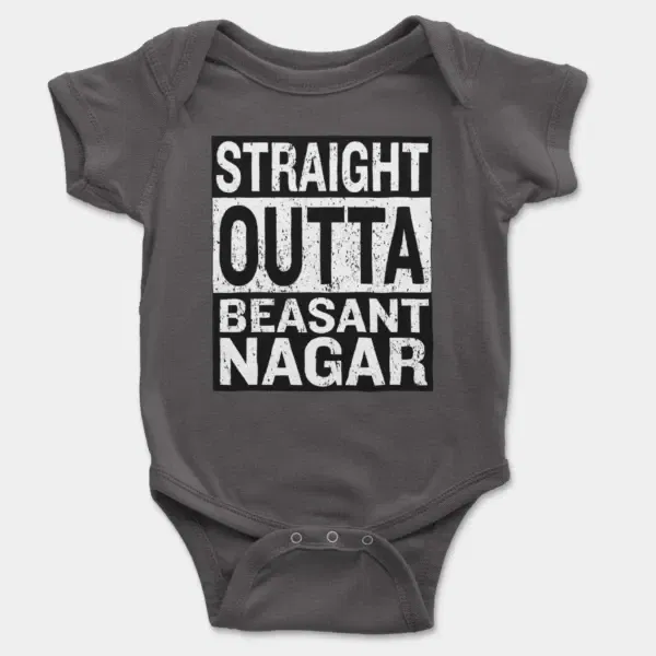 Straight Outta Beasant Nagar Short Sleeve Baby Onesie in Charcoal Color