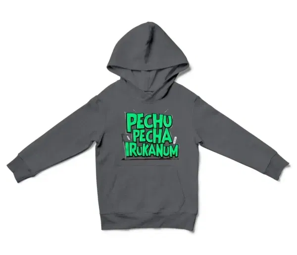 Pechu Pecha Irrukanum Unisex Youth Hoodie in Charcoal Color