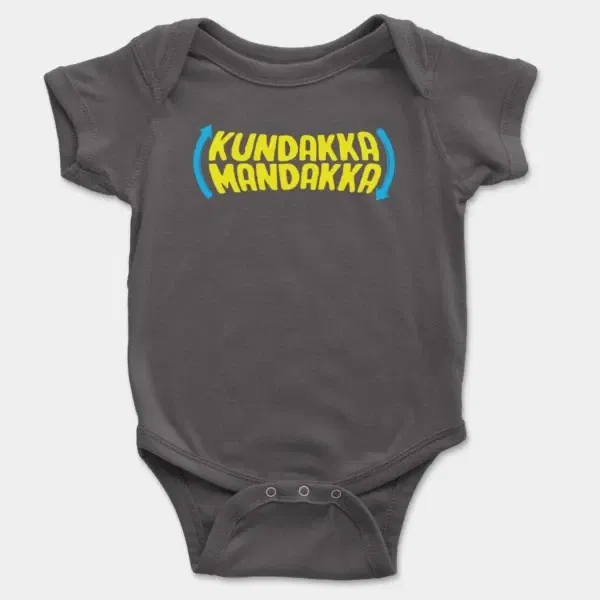 Kundakka Mandakka Short Sleeve Baby Onesie in Charcoal Color