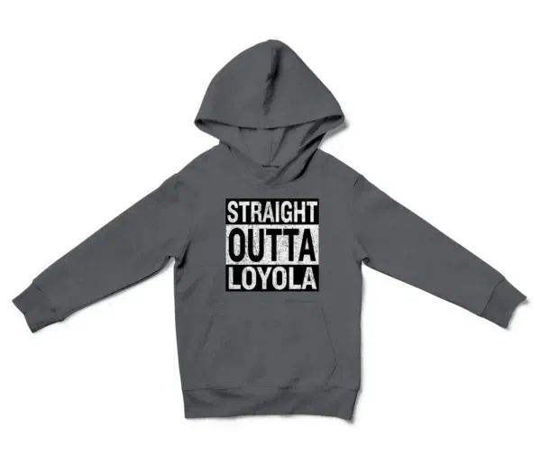 Straight Outta Loyola Unisex Youth Hoodie in Charcoal Color