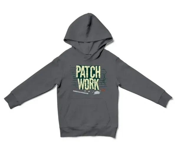 Patch Work Unisex Youth Hoodie in Charcoal Color