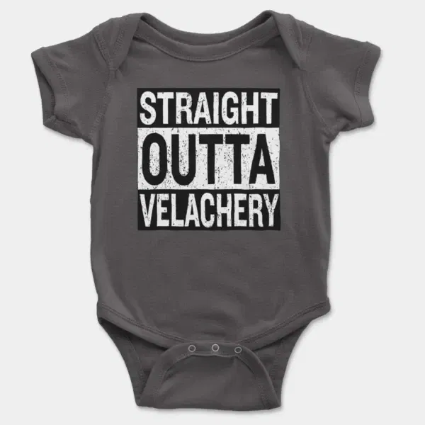 Straight Outta Velachery Short Sleeve Baby Onesie in Charcoal Color