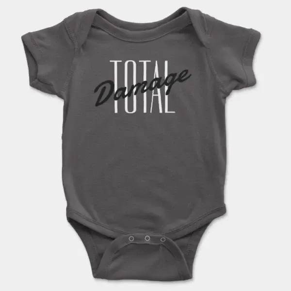 Total Damage Short Sleeve Baby Onesie in Charcoal Color