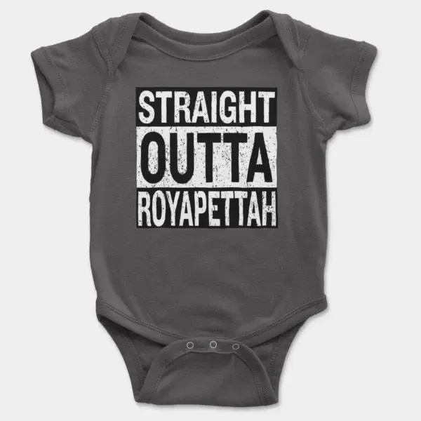 Straight Outta Royapettah Short Sleeve Baby Onesie in Charcoal Color