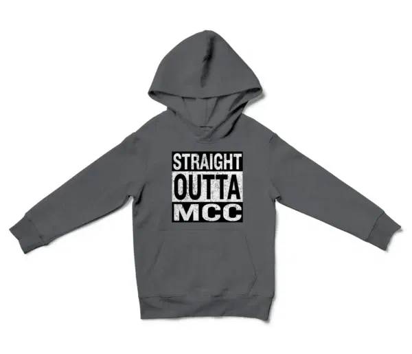 Straight Outta Mcc Unisex Youth Hoodie in Charcoal Color