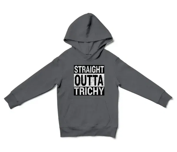 Straight Outta Trichy Unisex Youth Hoodie in Charcoal Color