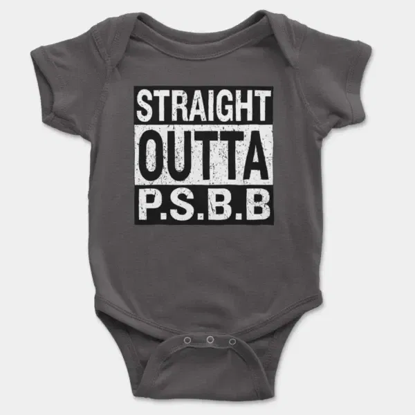 Straight Outta Psbb Short Sleeve Baby Onesie in Charcoal Color