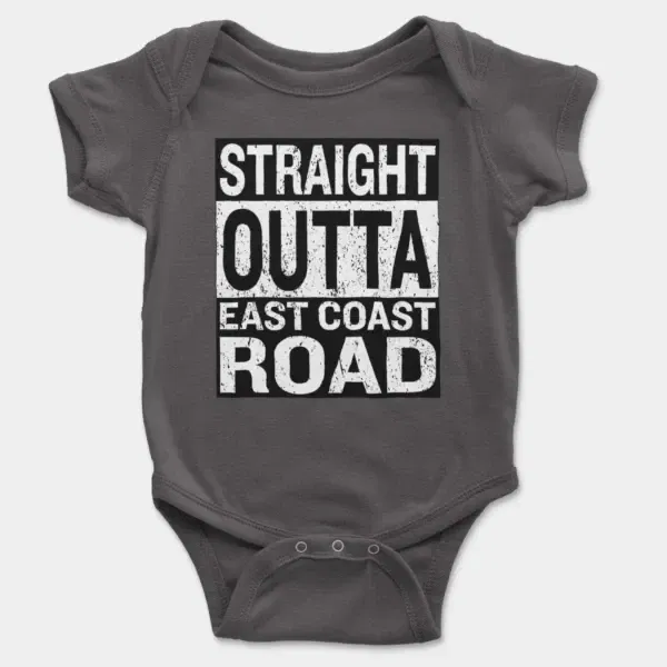 Straight Outta Ecr Short Sleeve Baby Onesie in Charcoal Color