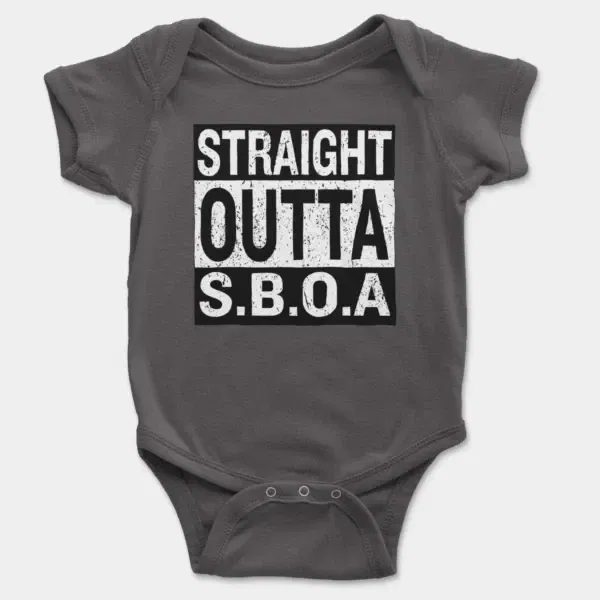 Straight Outta Sboa Short Sleeve Baby Onesie in Charcoal Color