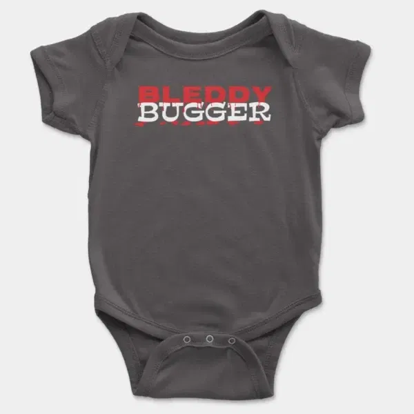 Bleddy Bugger Short Sleeve Baby Onesie in Charcoal Color