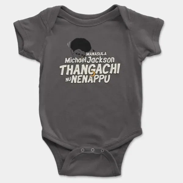 Manasula Michael Jackson Thangachi Nu Nenappu Short Sleeve Baby Onesie in Charcoal Color