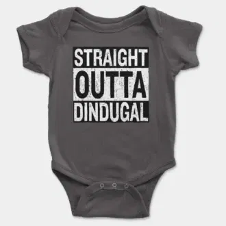 Straight Outta Dindugal Short Sleeve Baby Onesie in Charcoal Color