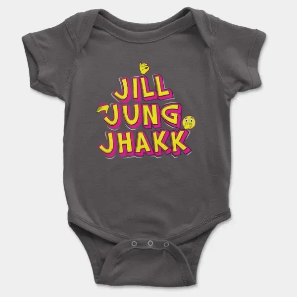 Jill Jung Jhakk Short Sleeve Baby Onesie in Charcoal Color