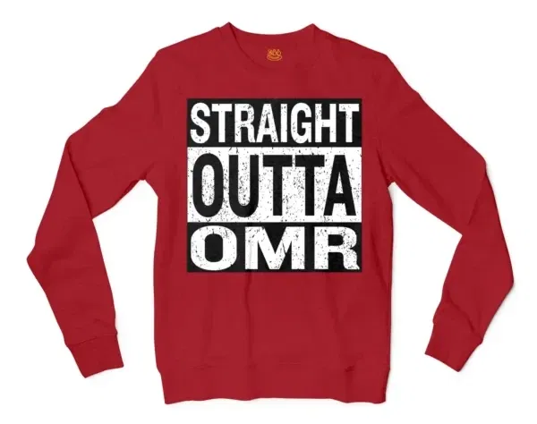 Straight Outta Omr Men/Unisex Long Sleeve Sweatshirt in Cherry Red Color