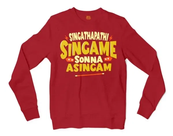 Singathapathi Singame Sunna Asingam Men/Unisex Long Sleeve Sweatshirt in Cherry Red Color