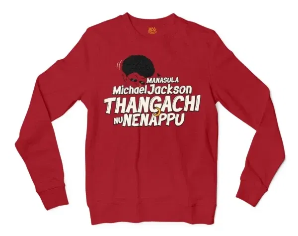 Manasula Michael Jackson Thangachi Nu Nenappu Men/Unisex Long Sleeve Sweatshirt in Cherry Red Color